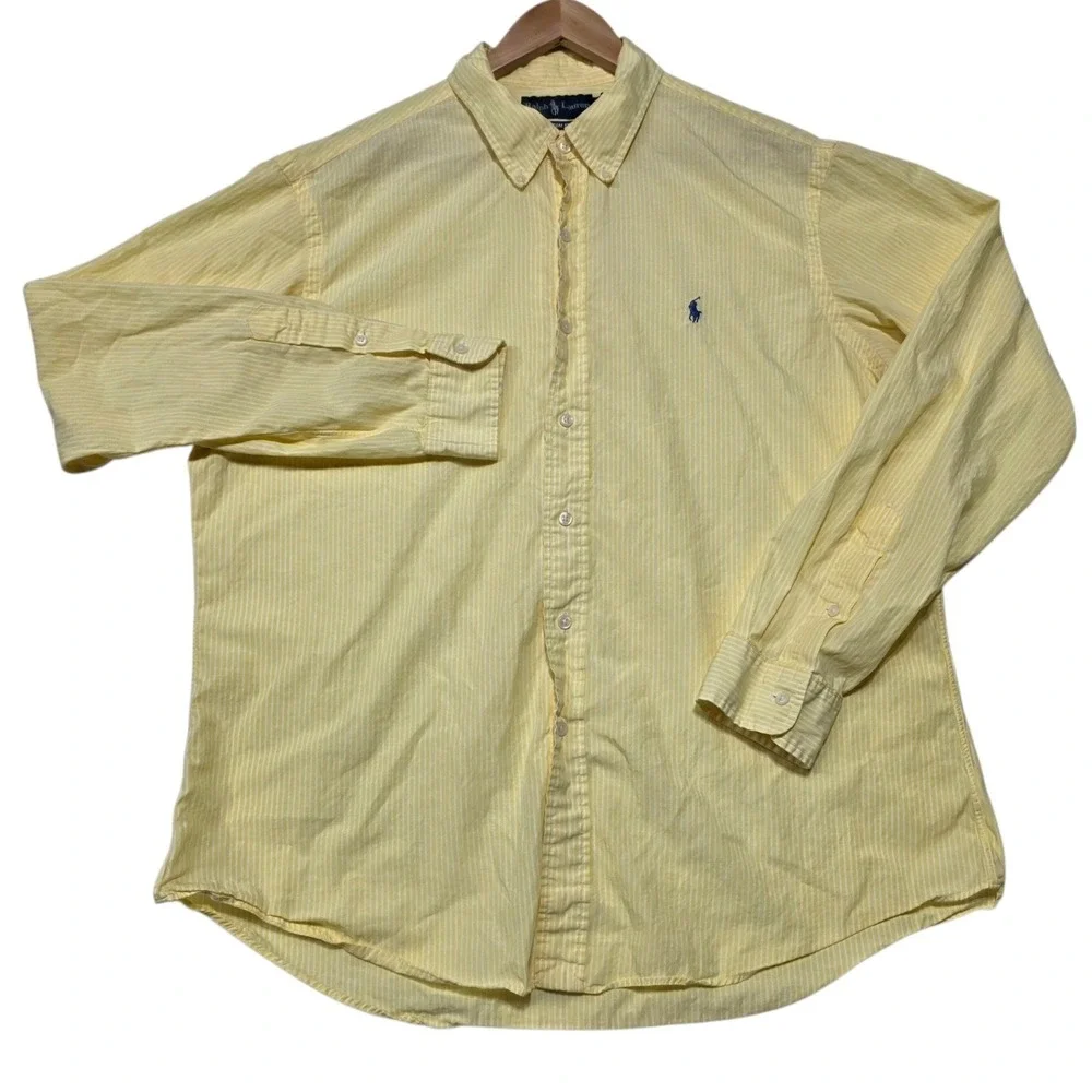 Polo Ralph Lauren Button Down Shirt Mens XL Yellow Striped Custom Fit Cotton
